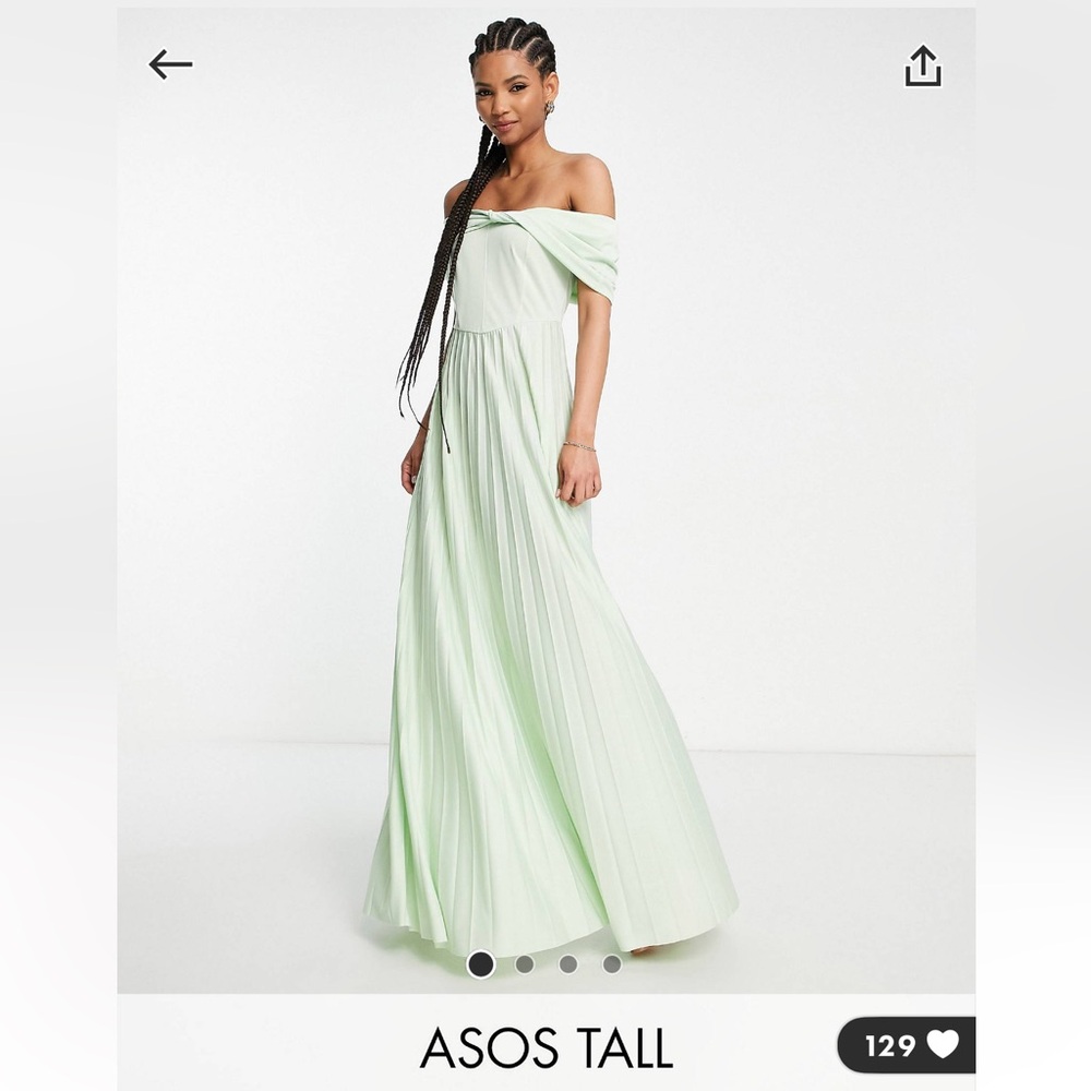 light sage green off the shoulder dress - size 8 LONG
